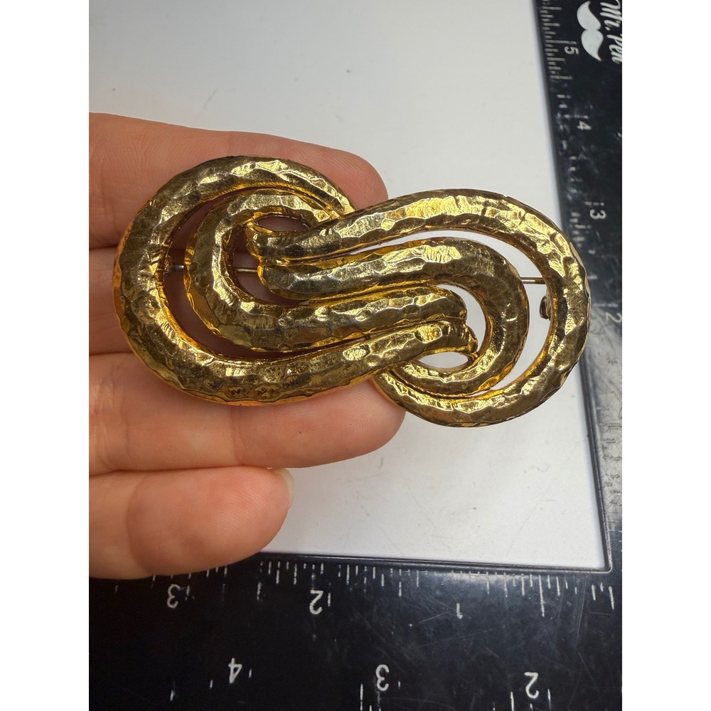 St. John Gold Tone Hammered Swirl Statement Brooch Pin